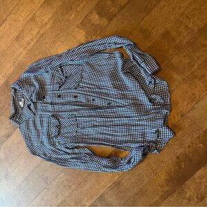 Men's Blue and Black Check Long-Sleeve Button-Up Shirt